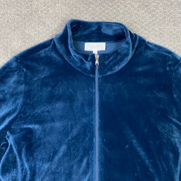 T by Talbots Velour Jacket Women's 2X Blue Luxe Track Sweat Gym Full Zip Stretch - Picture 2 of 9